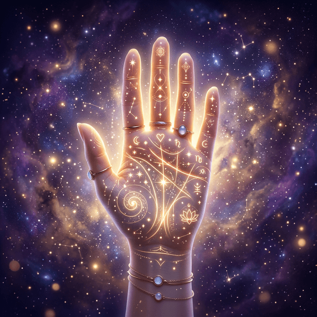Mâna destinului cu linii luminoase astrologice - citire în palmă online